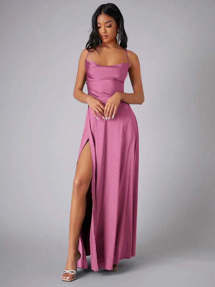 Womens Maxi Dress Spaghetti Straps High Slit