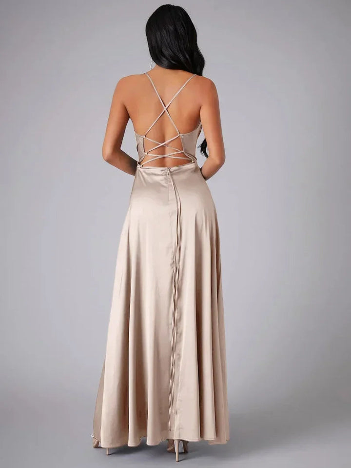 Womens Maxi Dress Spaghetti Straps High Slit