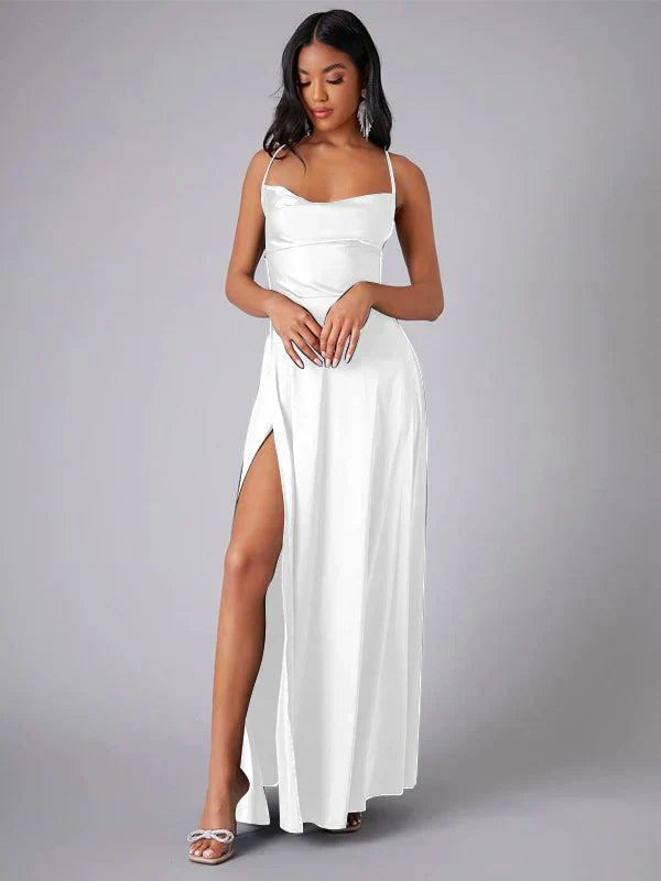 Womens Maxi Dress Spaghetti Straps High Slit