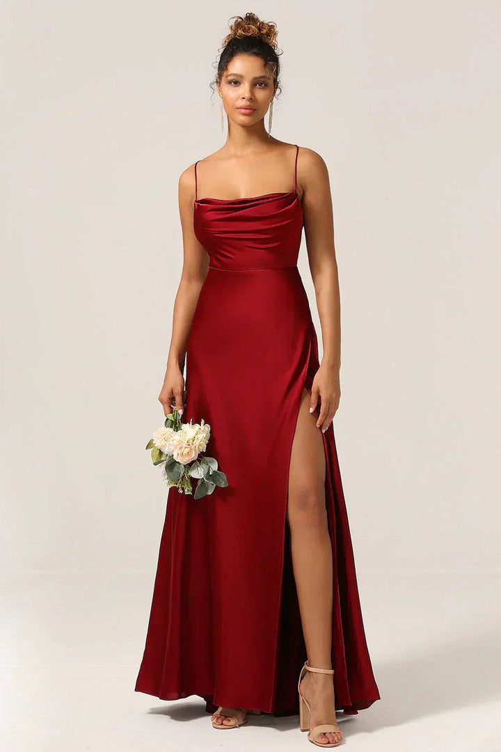 Womens Maxi Dress Spaghetti Straps High Slit