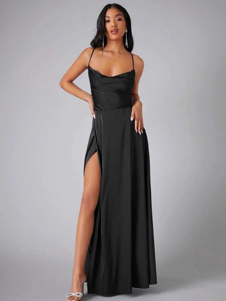 Womens Maxi Dress Spaghetti Straps High Slit