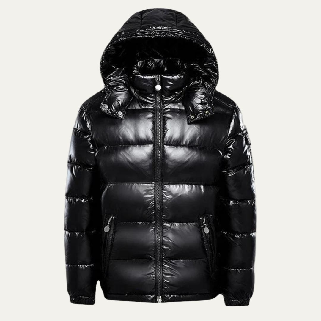 Mens Hooded Down Parka Glossy Winter Outerwear - BritishMode