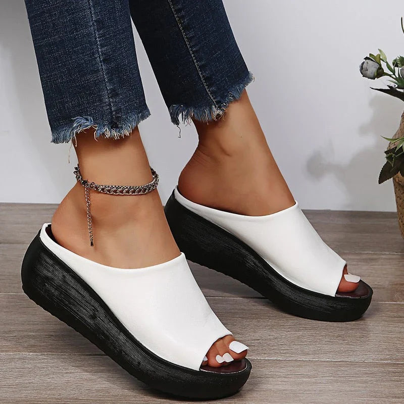 Womens Wedge Platform Sandals Open Toe Slip-On Design