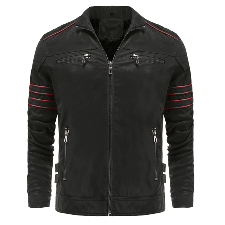 Mens Leather Jacket Titanium Finish Regular Fit