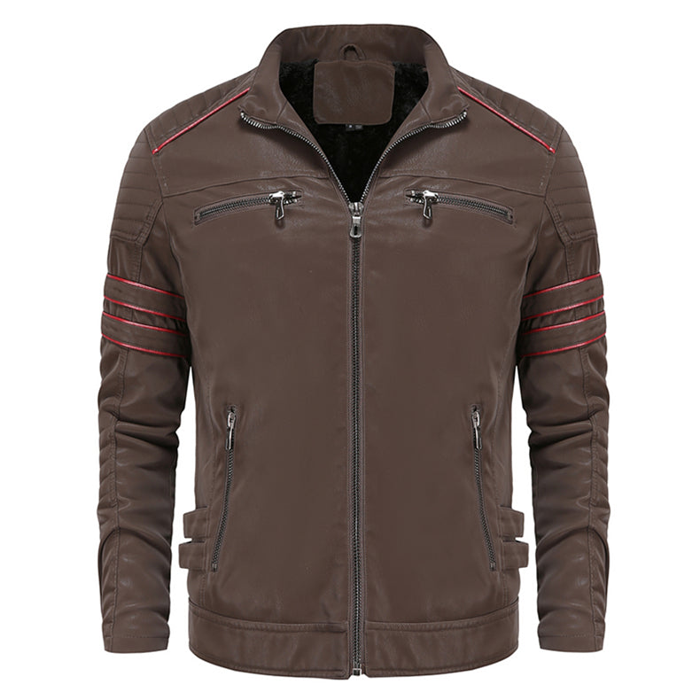 Mens Leather Jacket Titanium Finish Regular Fit