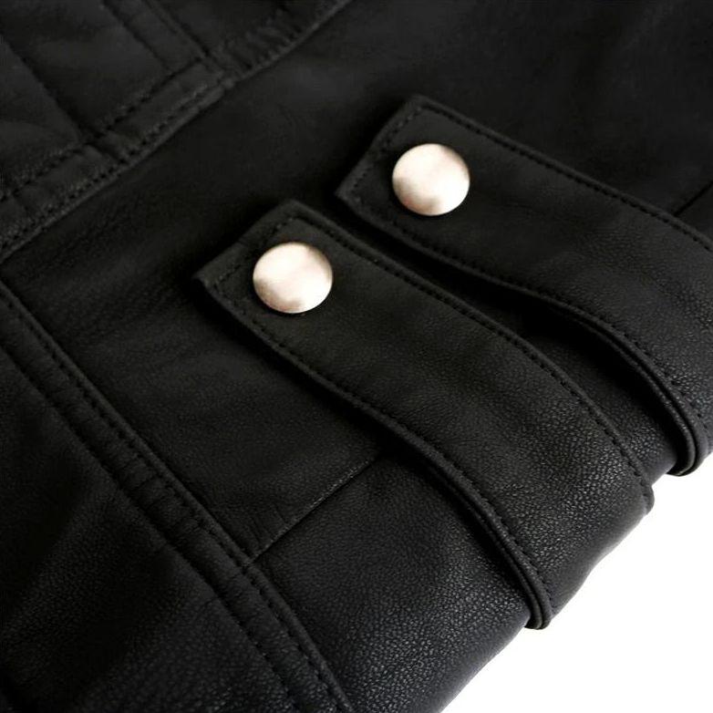Mens Leather Jacket Titanium Finish Regular Fit