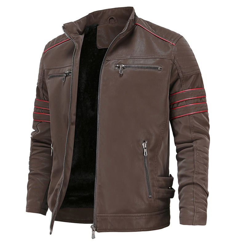 Mens Leather Jacket Titanium Finish Regular Fit