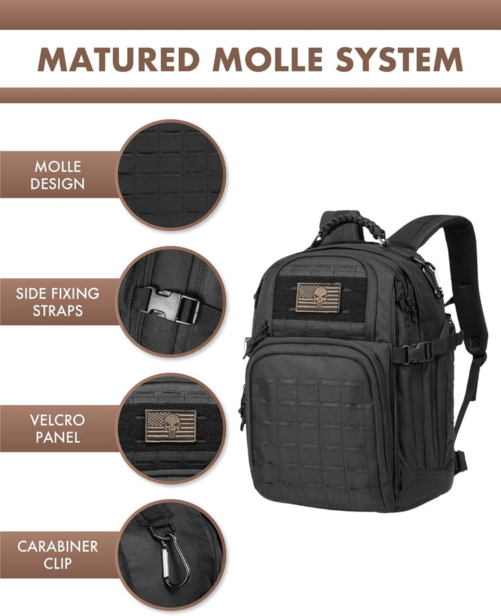 Unisex Tactical Backpack with Molle System and Laptop Compartment 35L