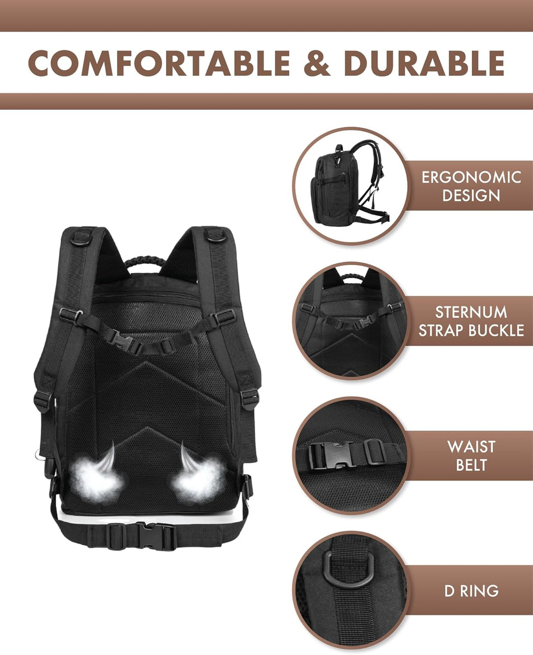 Unisex Tactical Backpack with Molle System and Laptop Compartment 35L