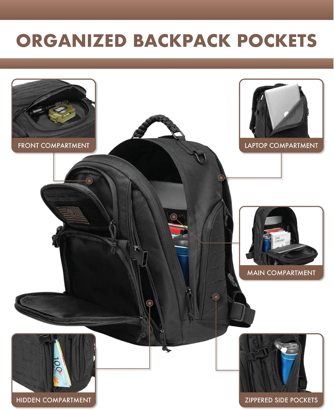 Unisex Tactical Backpack with Molle System and Laptop Compartment 35L