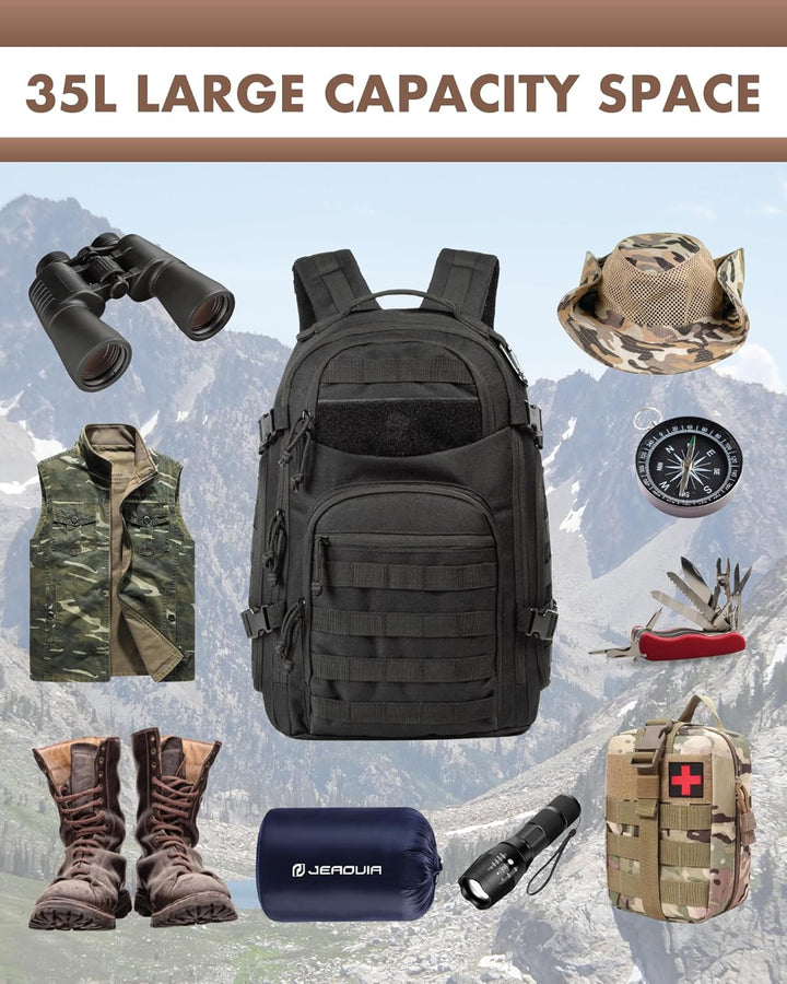 Unisex Tactical Backpack with Molle System and Laptop Compartment 35L