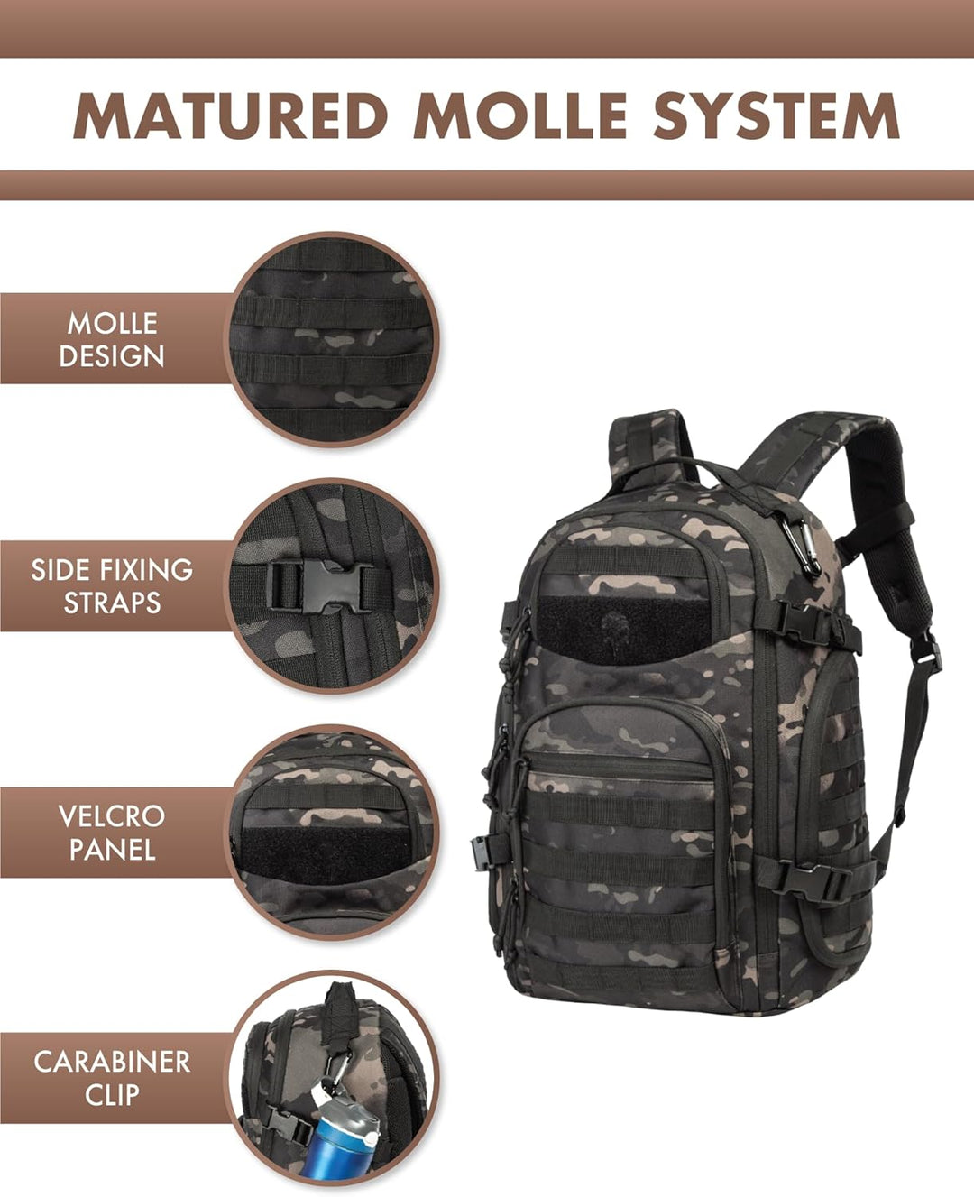 Unisex Tactical Backpack with Molle System and Laptop Compartment 35L