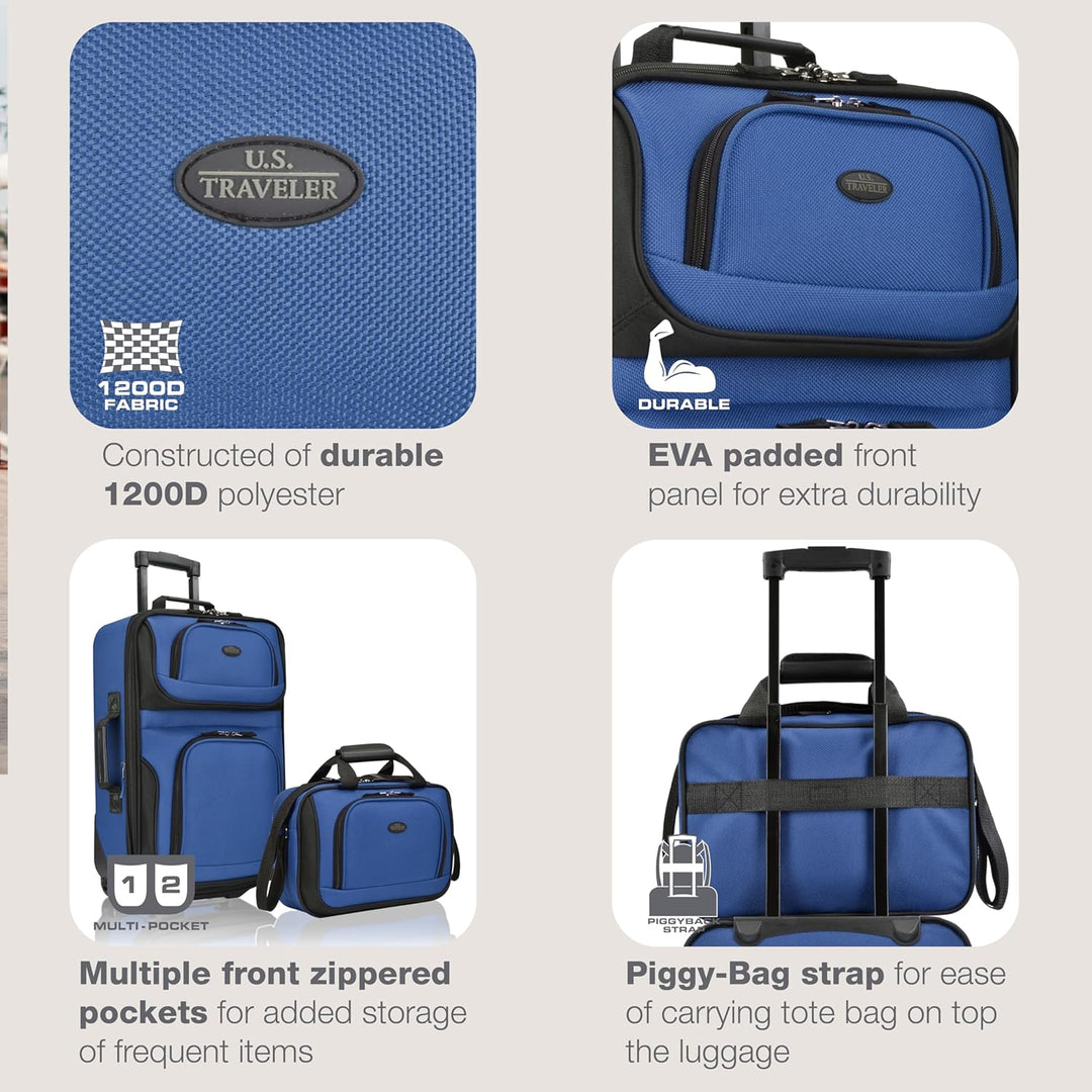 Unisex Softside Carry-On Luggage Set Expandable with Skate Wheels