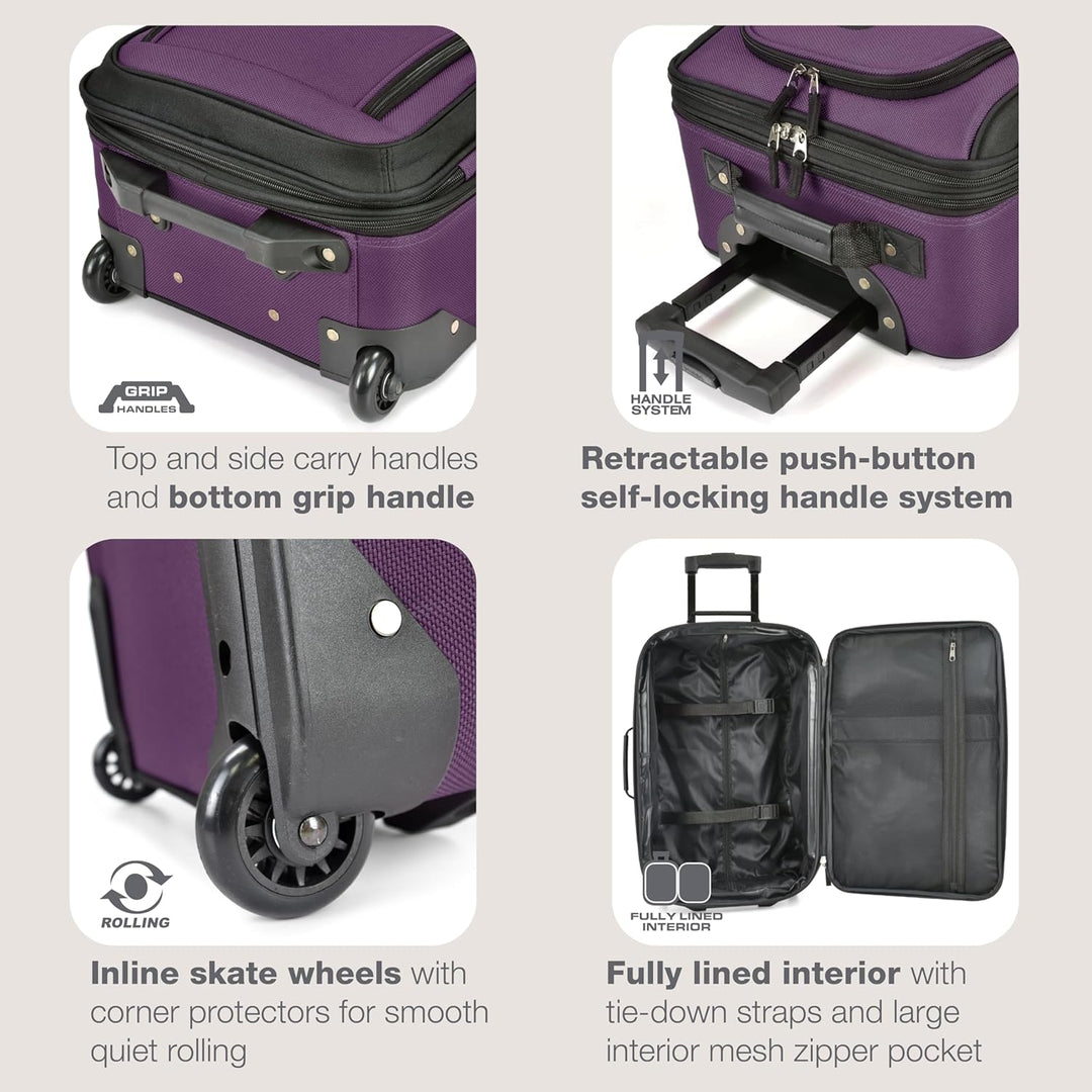 Unisex Softside Carry-On Luggage Set Expandable with Skate Wheels
