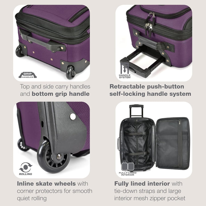 Unisex Softside Carry-On Luggage Set Expandable with Skate Wheels