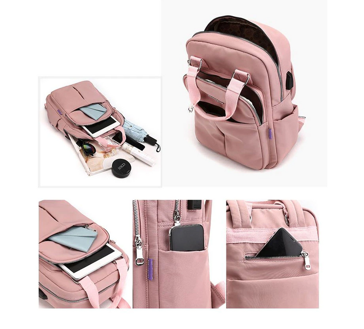 Unisex Backpack Water-Resistant USB Charging Multi-Compartment