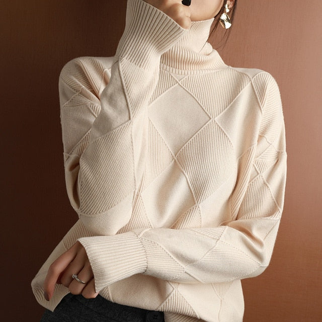 Womens Turtleneck Sweater Cozy Knit Warm Fit