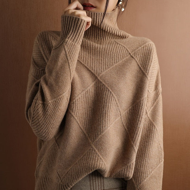 Womens Turtleneck Sweater Cozy Knit Warm Fit
