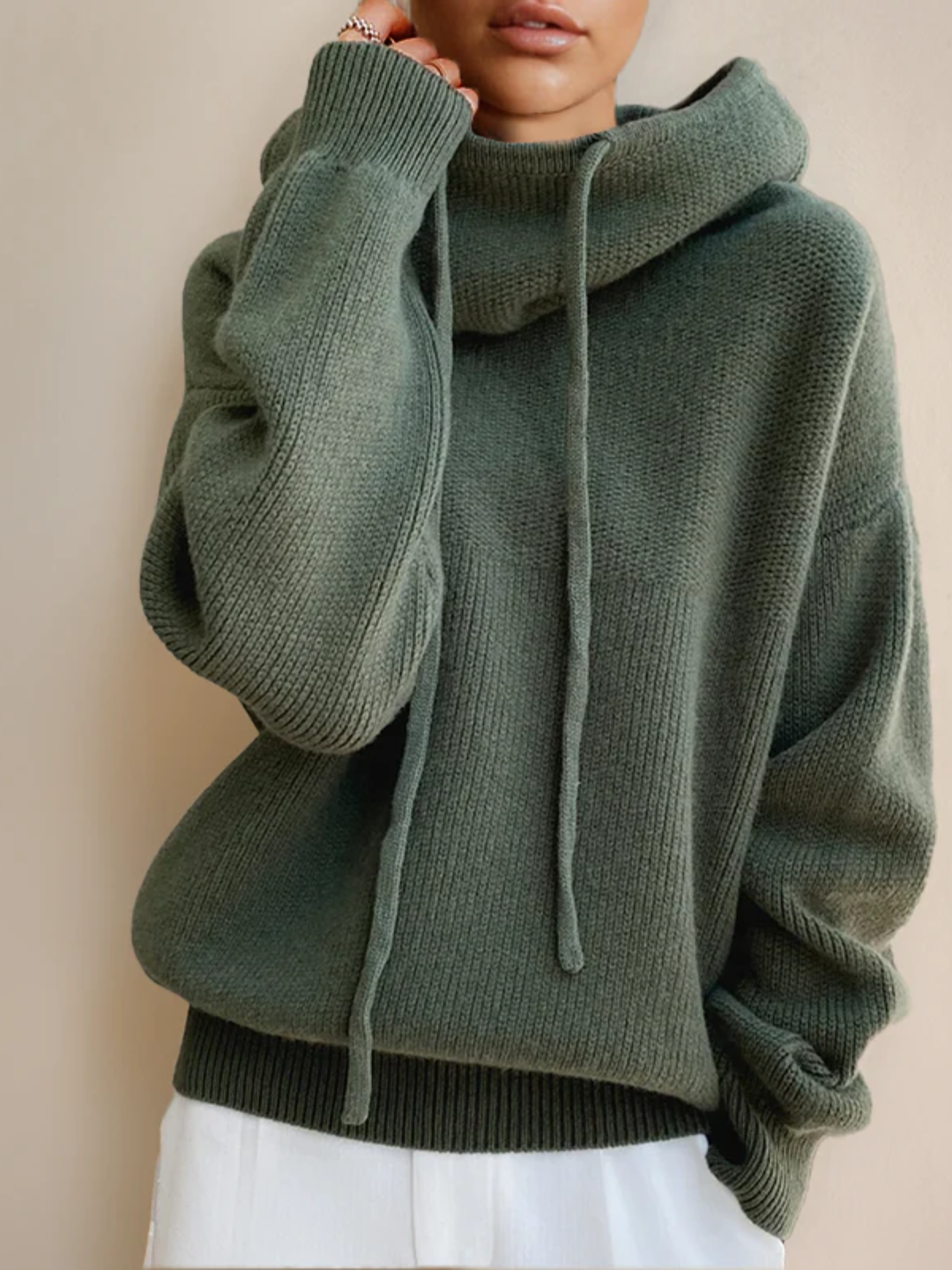 Womens Oversized Knit Sweater Turtleneck Cozy Fit with Drawstrings - BritishMode