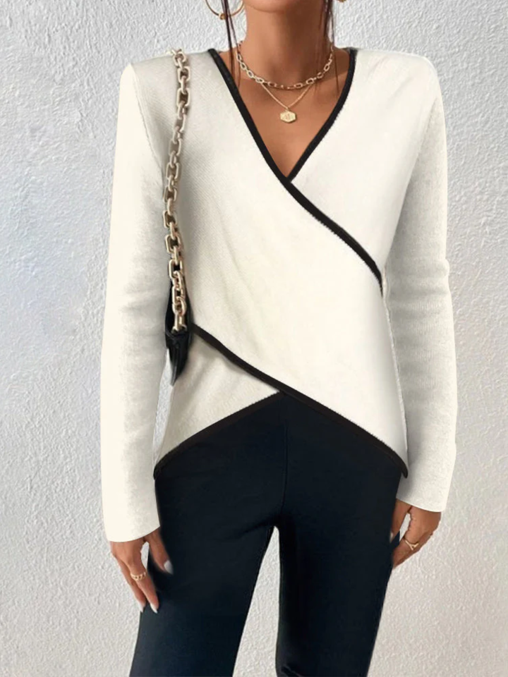 Womens Wrap Knit Jumper with Contrast Trim Flattering Fit - BritishMode