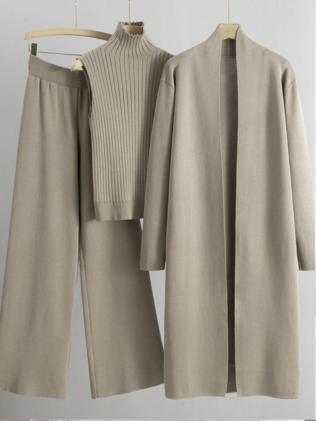 Womens Knit Lounge Set Cardigan Sleeveless Top Wide-Leg Pants - BritishMode