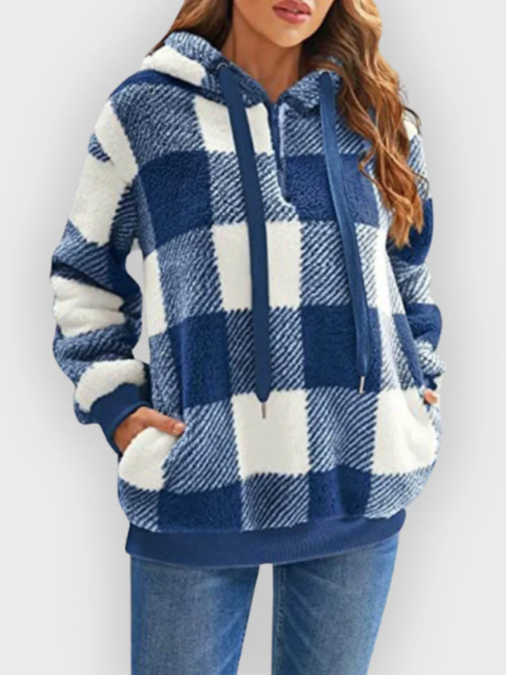 Womens Fleece Hoodie Soft Checkered Pullover with Hood - BritishMode