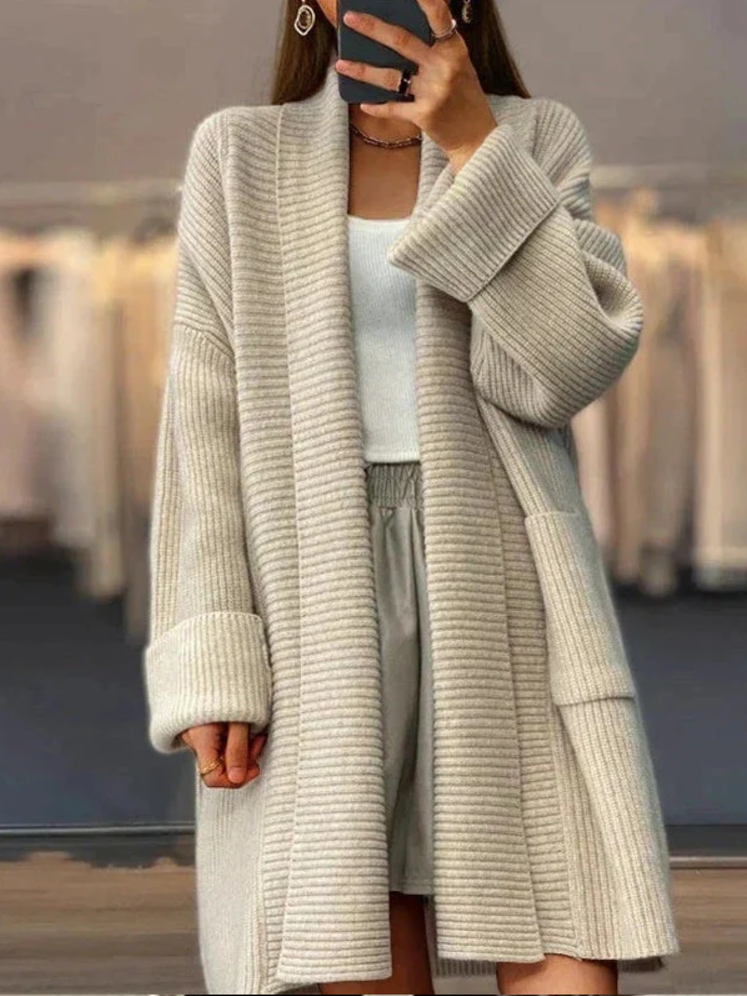 Womens Long Knit Cardigan Soft Midweight Open Front - BritishMode