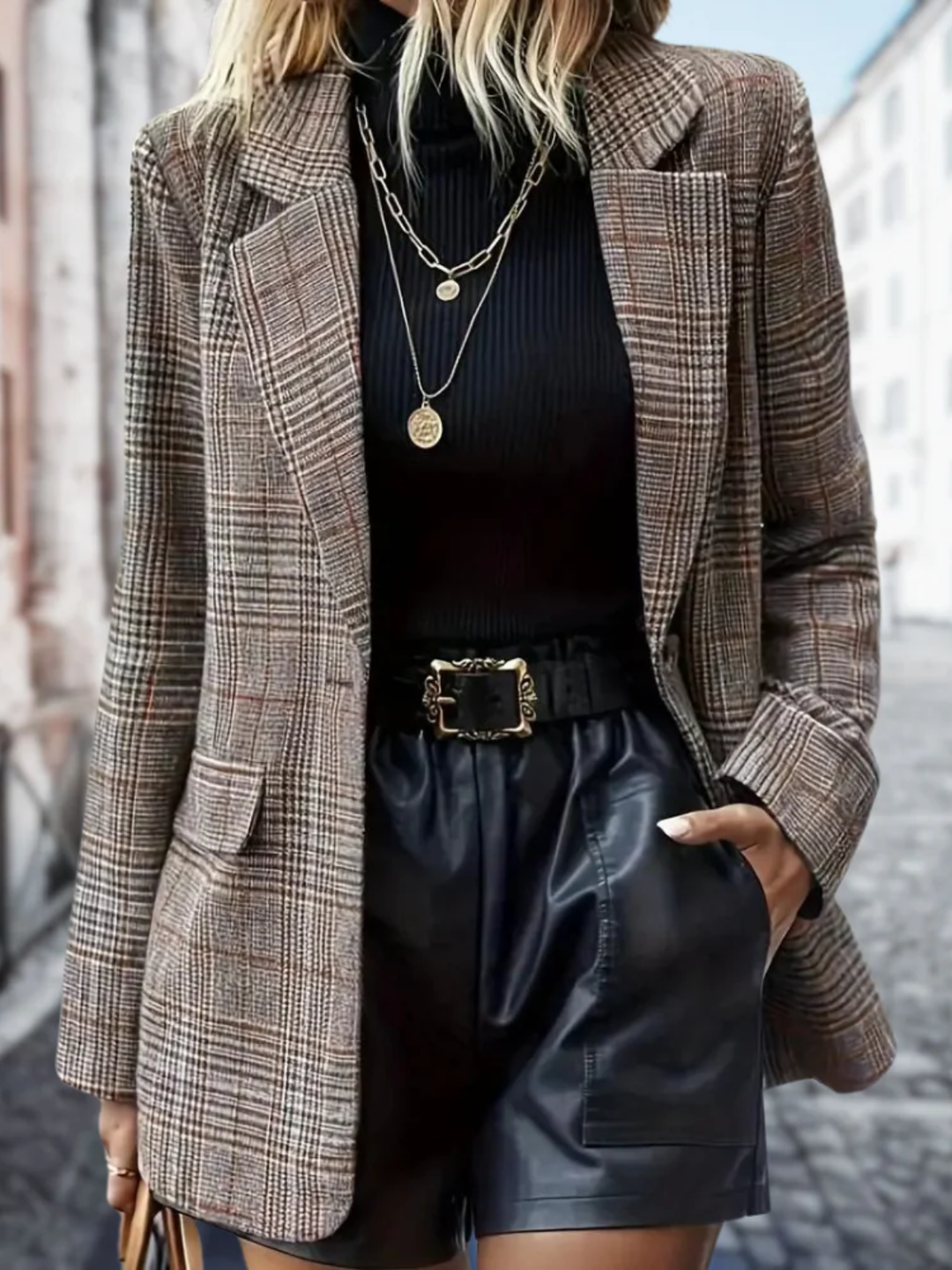 Womens Tailored Blazer Plaid Pattern Classic Fit Jacket - BritishMode