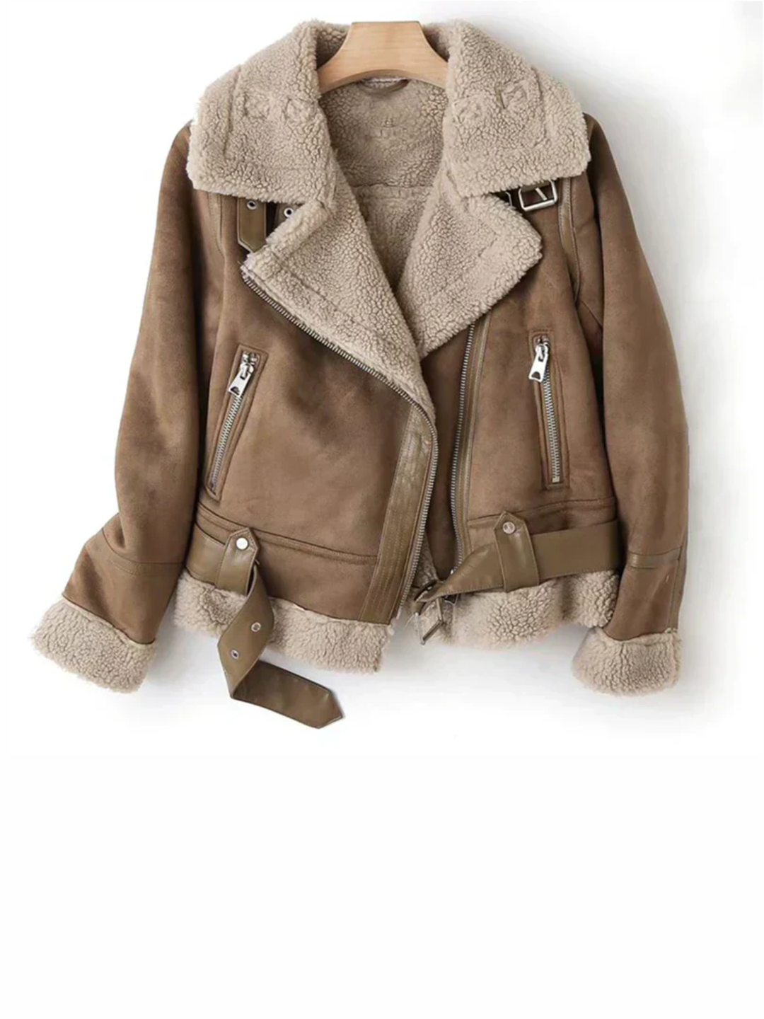 Womens Aviator Jacket Faux Suede Shearling Warm Fit - BritishMode