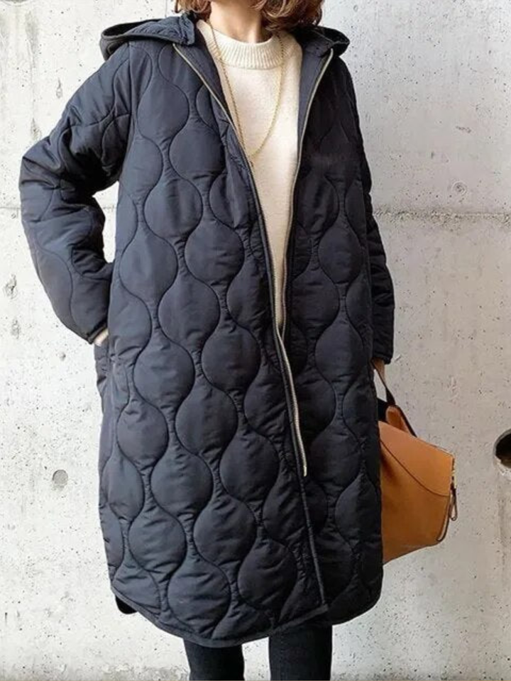 Womens Quilted Hooded Coat Lightweight Longline Warm Jacket - BritishMode