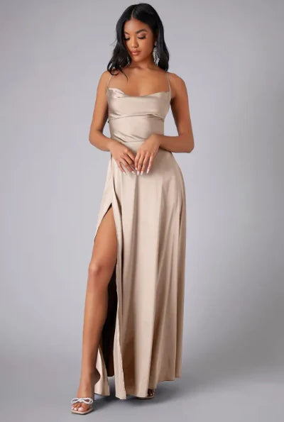 Womens Lace-Up Cowl Neck Maxi Dress Occasion Back Detail