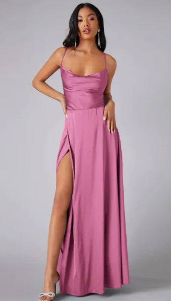 Womens Lace-Up Cowl Neck Maxi Dress Occasion Back Detail