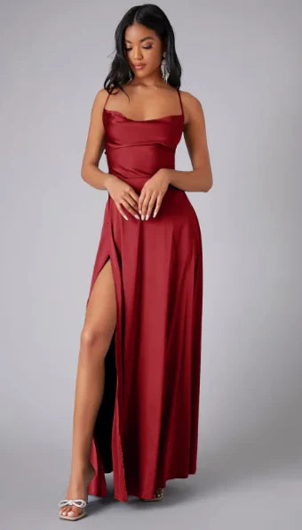 Womens Lace-Up Cowl Neck Maxi Dress Occasion Back Detail