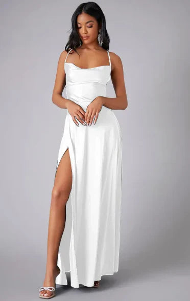 Womens Lace-Up Cowl Neck Maxi Dress Occasion Back Detail