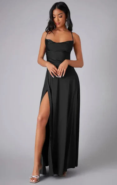Womens Lace-Up Cowl Neck Maxi Dress Occasion Back Detail