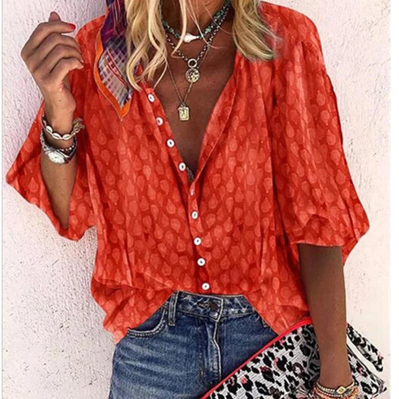 Womens Textured Button-Front Blouse Batwing Sleeve