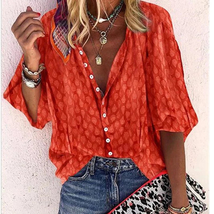 Womens Textured Button-Front Blouse Batwing Sleeve