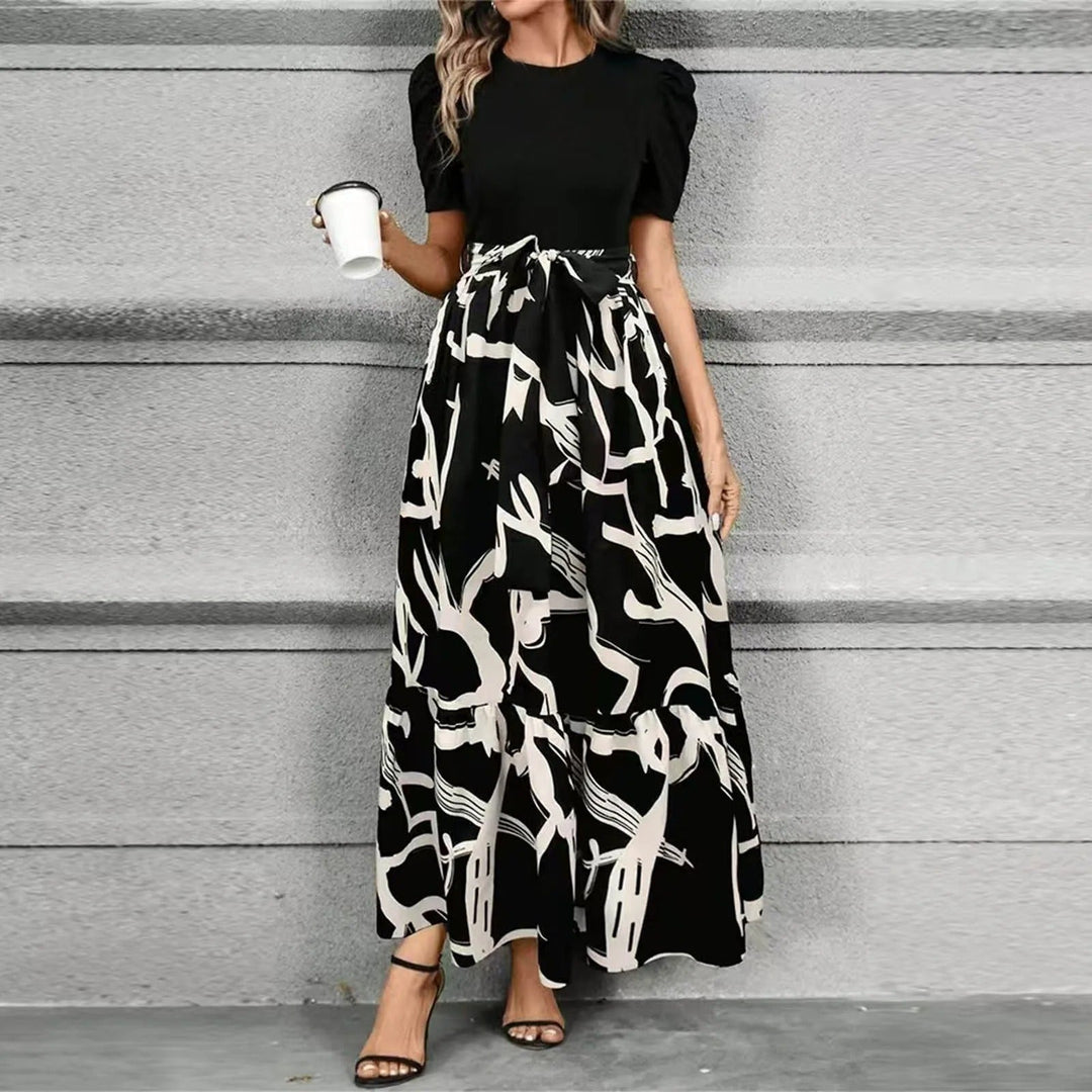Womens Maxi Dress with Puff Sleeves and Tie Waist