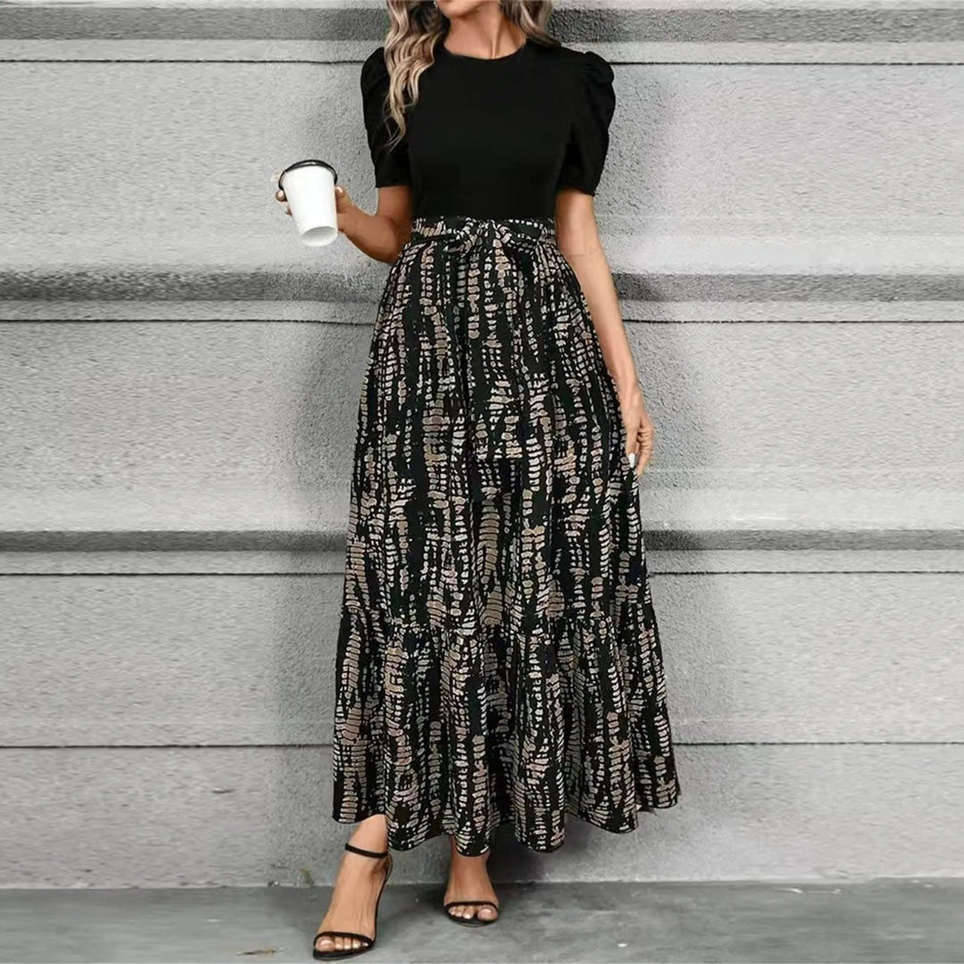 Womens Maxi Dress with Puff Sleeves and Tie Waist