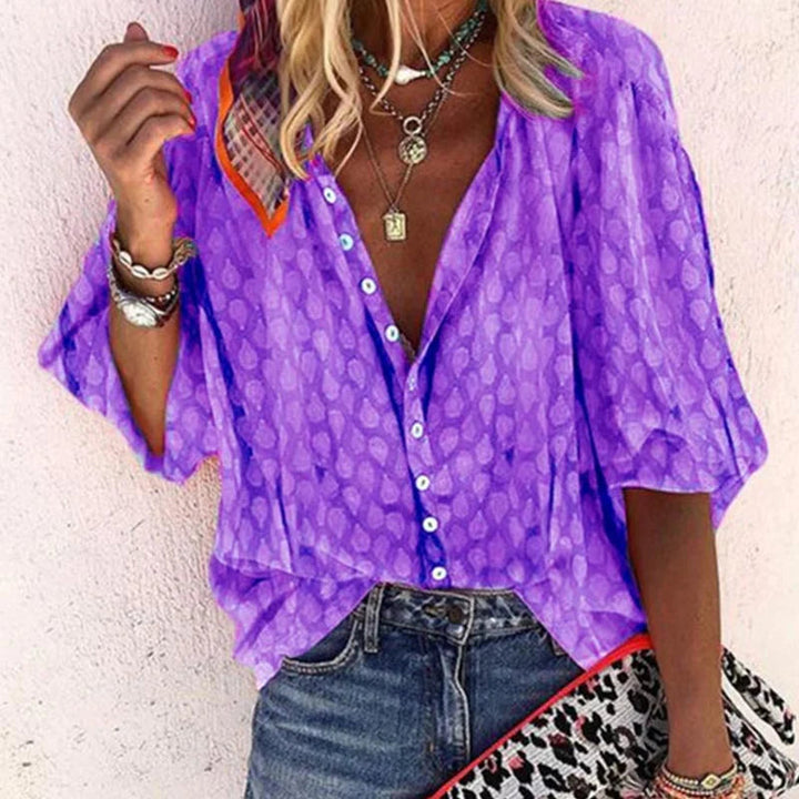 Womens Textured Button-Front Blouse Batwing Sleeve