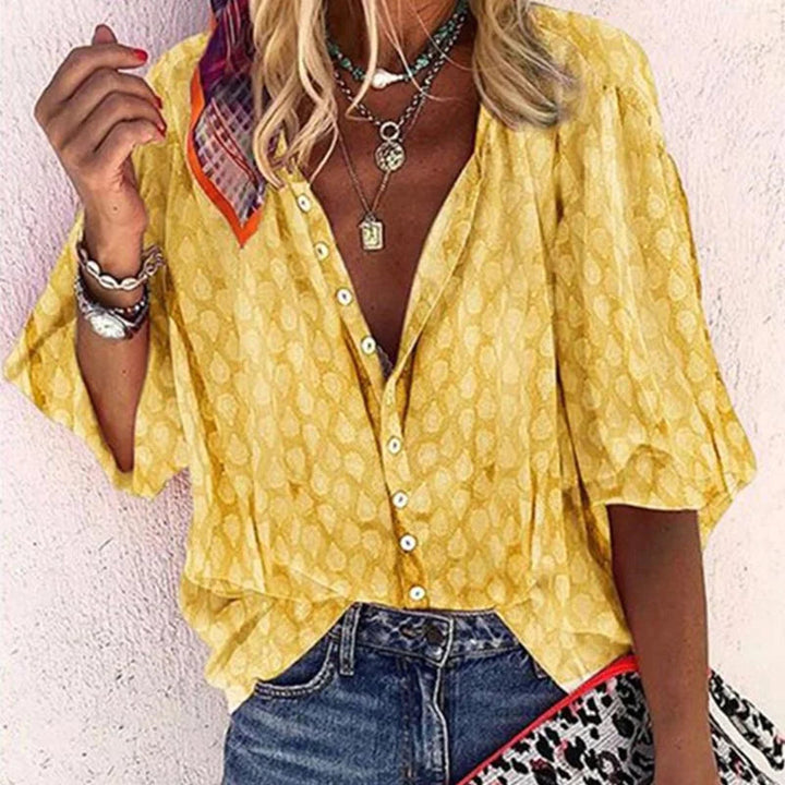 Womens Textured Button-Front Blouse Batwing Sleeve