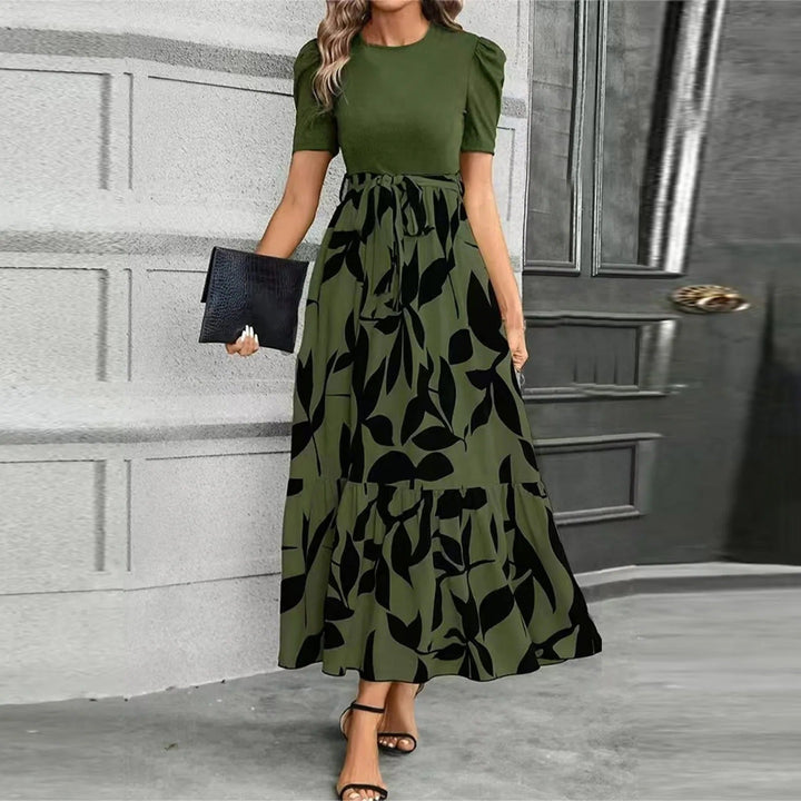 Womens Maxi Dress with Puff Sleeves and Tie Waist