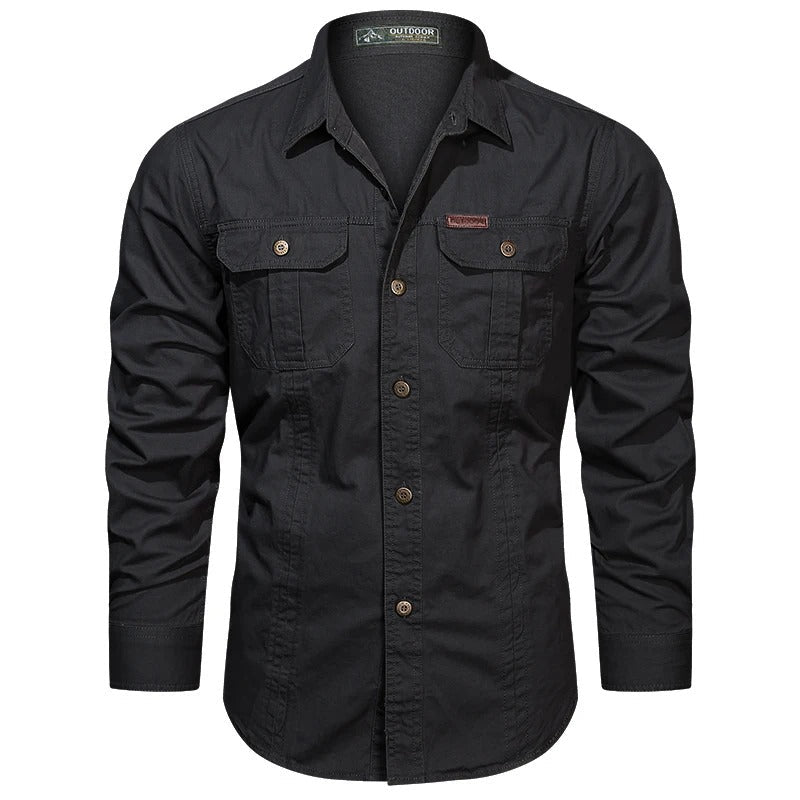 Mens Casual Button-Down Shirt with Pockets Regular Fit