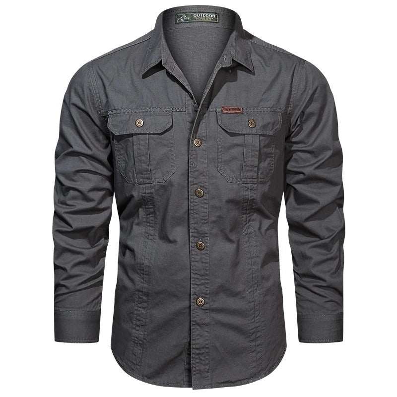 Mens Casual Button-Down Shirt with Pockets Regular Fit