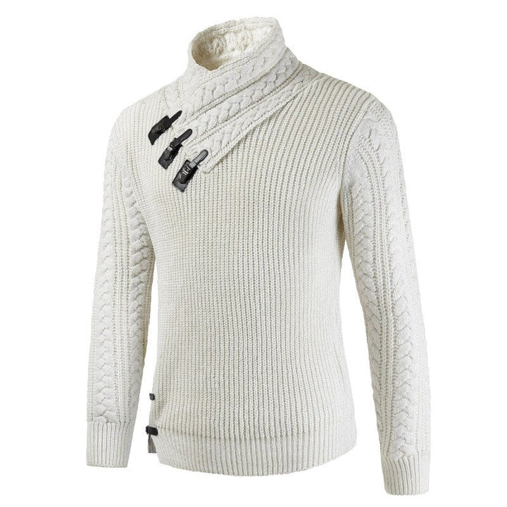 Mens Pullover Mock Neck Asymmetrical Buckle Detail