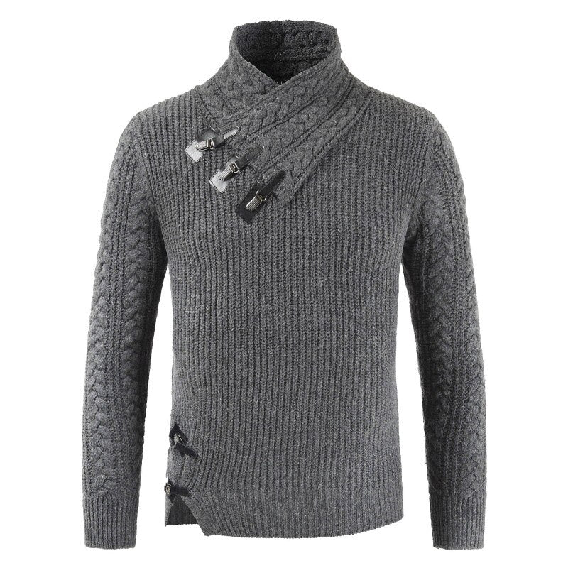 Mens Pullover Mock Neck Asymmetrical Buckle Detail