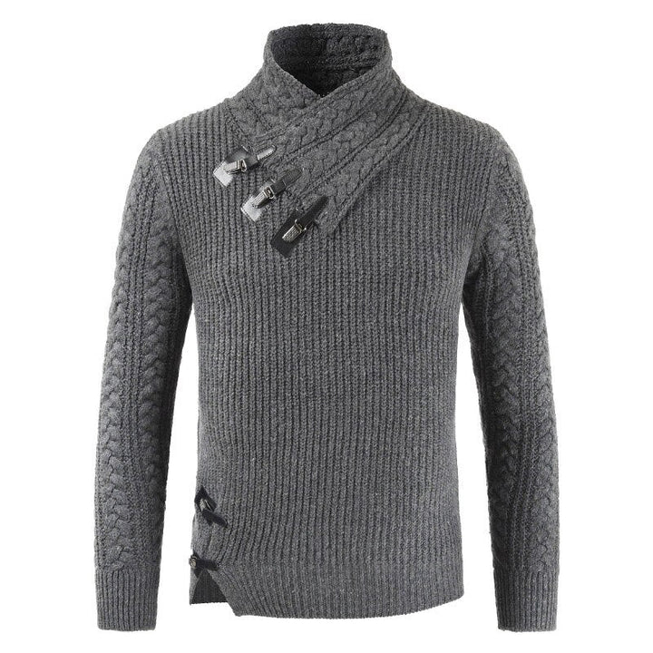 Mens Pullover Mock Neck Asymmetrical Buckle Detail