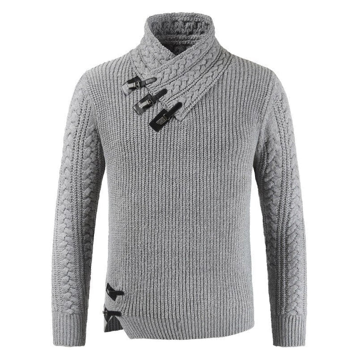 Mens Pullover Mock Neck Asymmetrical Buckle Detail