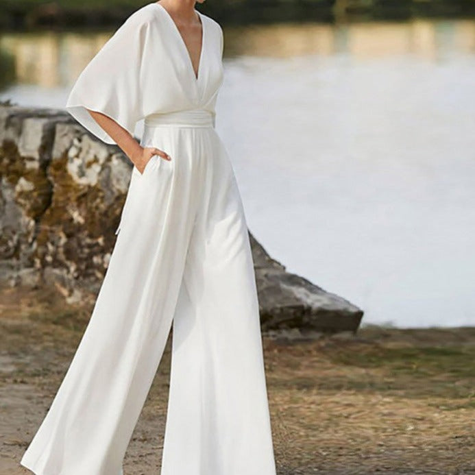 Womens Jumpsuit with V-Neck Elegant Fit - BritishMode