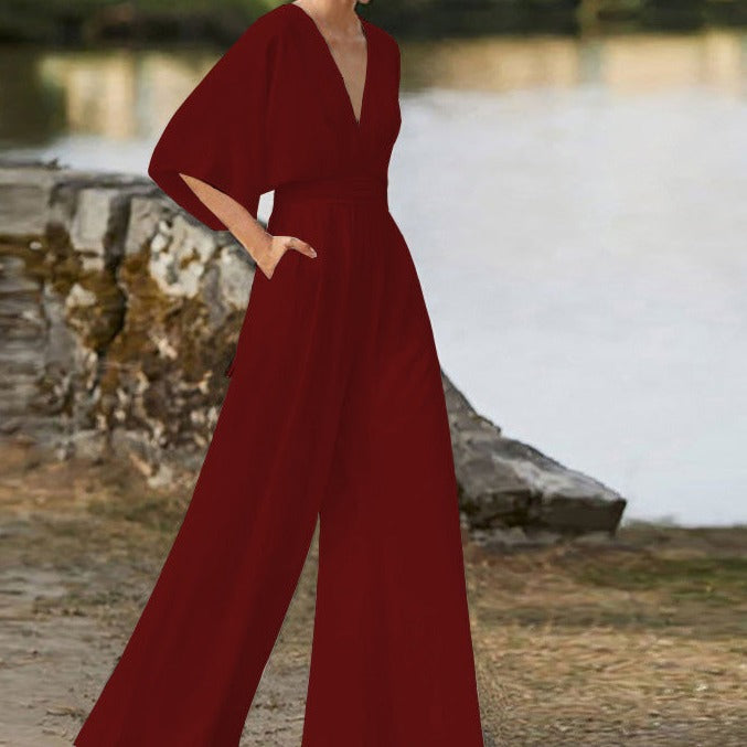 Womens Jumpsuit with V-Neck Elegant Fit